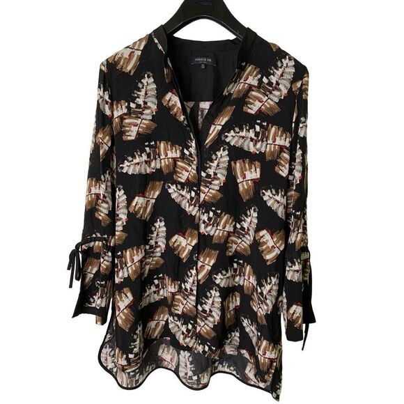 Lafayette 148 100% silk Desra Impasto Leaf-print blouse top women's size XL - Picture 2 of 6